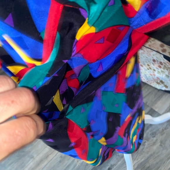 Vintage 80s 90s Emporium Capwell California Geometric Robe 100% Silk Women’s M - Picture 7 of 12